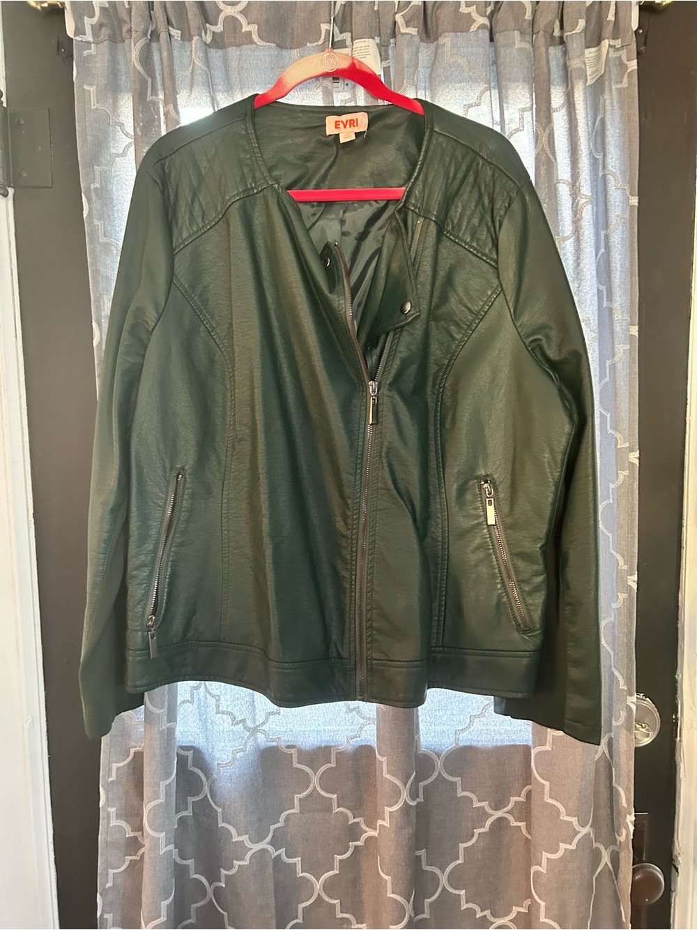 EVRI Women's Forest Green Faux Leather Zip Front Jacket